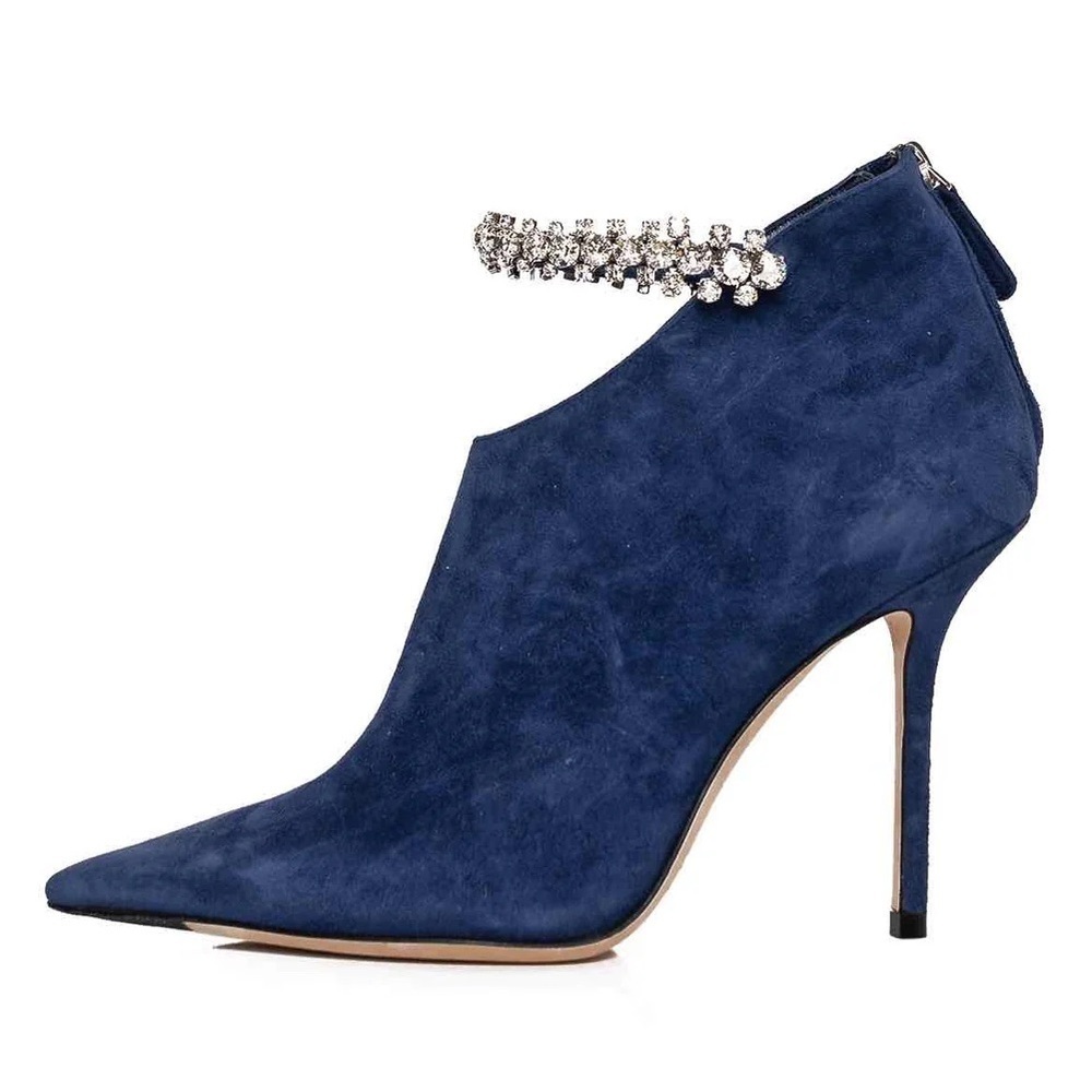 Jimmy Choo Suede Crystal Blaize 100 Ankle Boots 37 Pop Blue - Picture 2 of 5